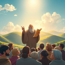 A visually engaging interpretation of a biblical text, showcasing a serene and majestic landscape depicting a biblical scene