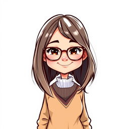 A colorful caricature of a girl with long layered hair, wearing stylish glasses