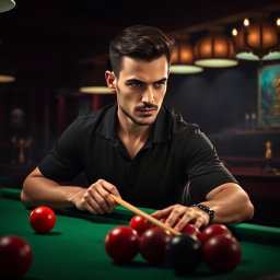 A stylish gamer profile image representing a billiard master