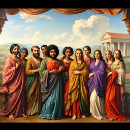 A beautiful Renaissance-style painting representing equality in diversity