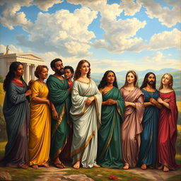 A beautiful Renaissance-style painting representing equality in diversity