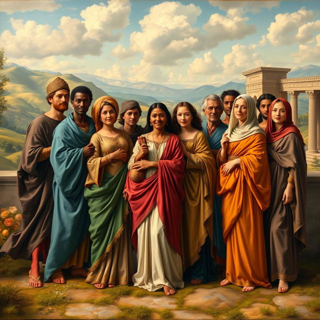 A beautiful Renaissance-style painting representing equality in diversity