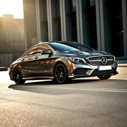 A sleek 2014 Mercedes CLA 180 in a stunning grey finish, showcasing its elegant design and aerodynamic curves