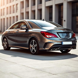 A sleek 2014 Mercedes CLA 180 in a stunning grey finish, showcasing its elegant design and aerodynamic curves