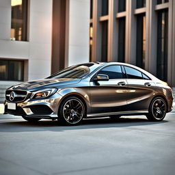 A sleek 2014 Mercedes CLA 180 in a stunning grey finish, showcasing its elegant design and aerodynamic curves