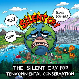 An editorial cartoon depicting 'The Silent Cry for Environmental Conservation'