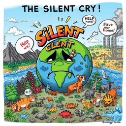 An editorial cartoon depicting 'The Silent Cry for Environmental Conservation'