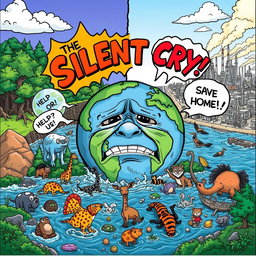 An editorial cartoon depicting 'The Silent Cry for Environmental Conservation'