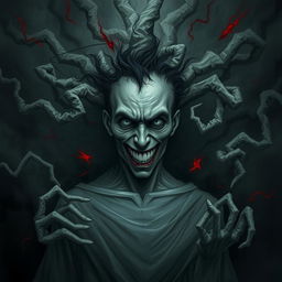 A chilling and atmospheric depiction of confusion and anxiety surrounding a central figure representing a psychopath