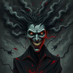 A chilling and atmospheric depiction of confusion and anxiety surrounding a central figure representing a psychopath