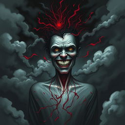 A chilling and atmospheric depiction of confusion and anxiety surrounding a central figure representing a psychopath