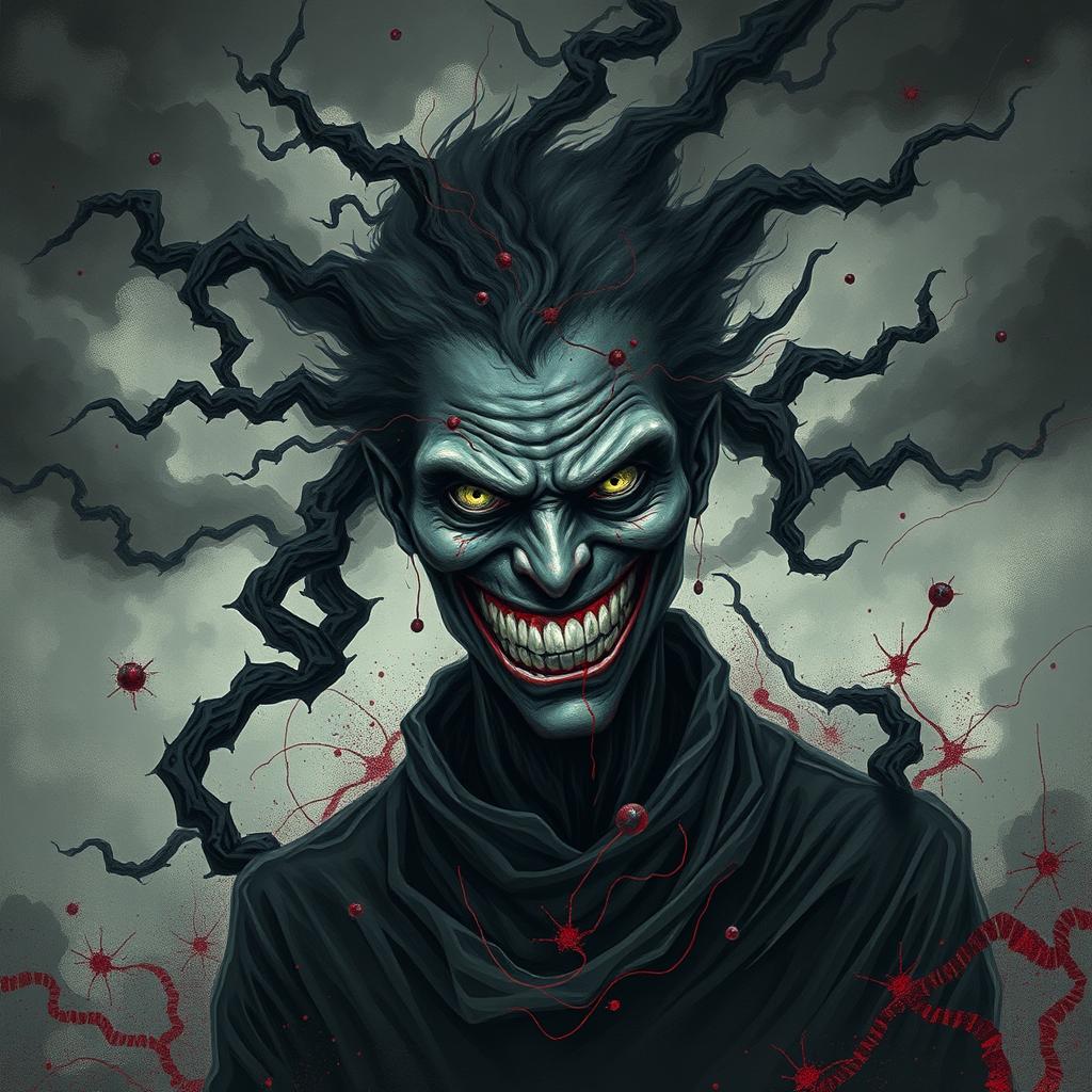 A chilling and atmospheric depiction of confusion and anxiety surrounding a central figure representing a psychopath