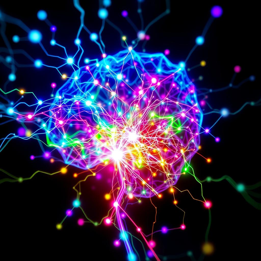 An abstract and vibrant representation of the concept 'Synaptik,' illustrating the complexity of neural connections and synapses