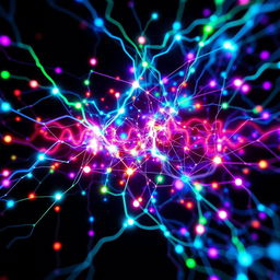 An abstract and vibrant representation of the concept 'Synaptik,' illustrating the complexity of neural connections and synapses
