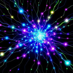 An abstract and vibrant representation of the concept 'Synaptik,' illustrating the complexity of neural connections and synapses
