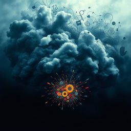 A powerful and evocative visualization of 'Thoughts' depicted with themes of confusion and pressure