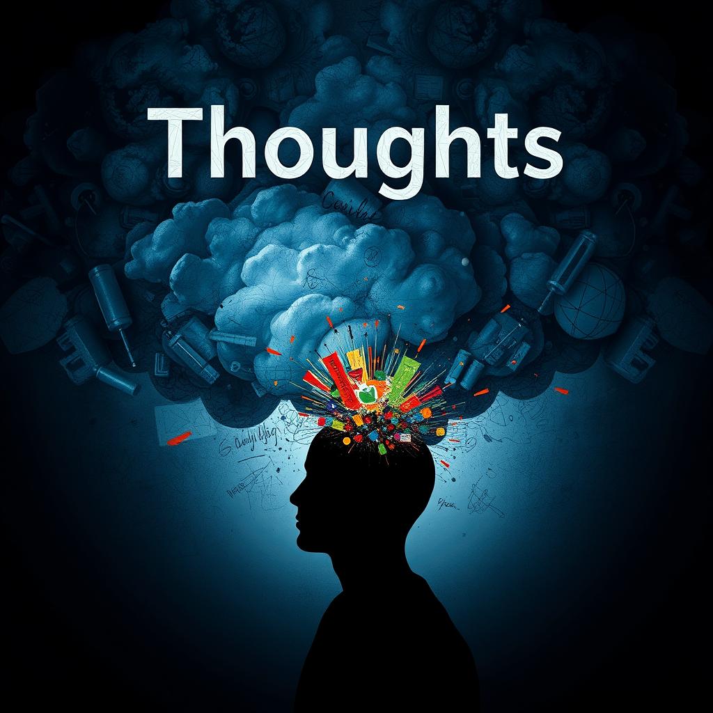 A powerful and evocative visualization of 'Thoughts' depicted with themes of confusion and pressure