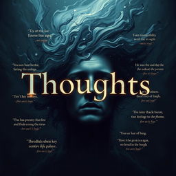 An expressive and dramatic portrayal of 'Thoughts' surrounded by confusion, pressure, and sadness, featuring a human head at the center