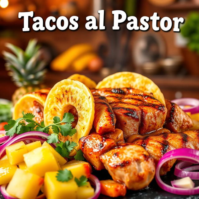 A vibrant and inviting scene depicting the preparation of authentic Tacos al Pastor