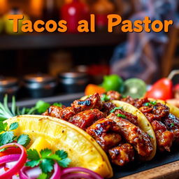 A vibrant and inviting scene depicting the preparation of authentic Tacos al Pastor