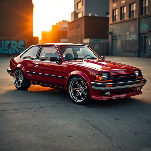 A sleek, modified Chevette showcasing stylish 18-inch alloy wheels, parked in an urban setting