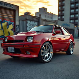 A sleek, modified Chevette showcasing stylish 18-inch alloy wheels, parked in an urban setting