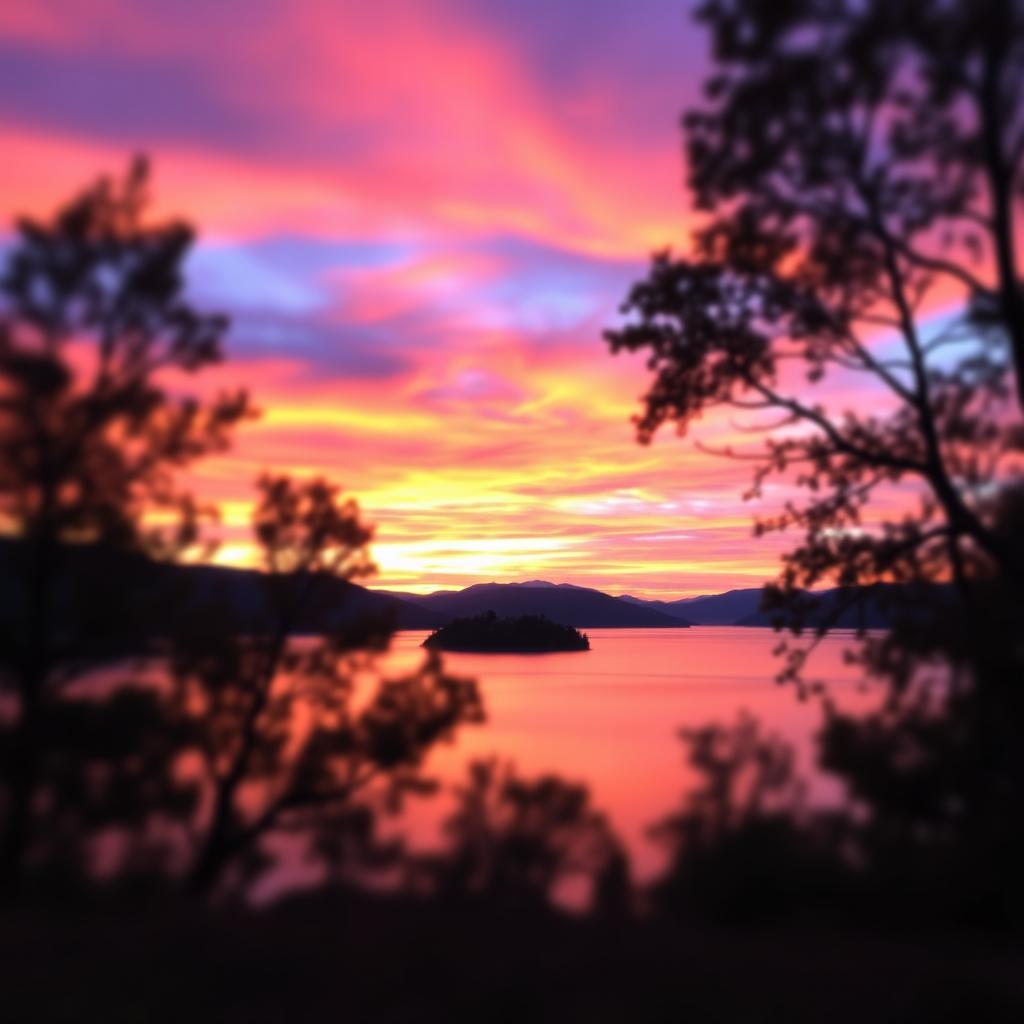 Chase the Horizon: Vibrant Sunset Over a Tranquil Lake