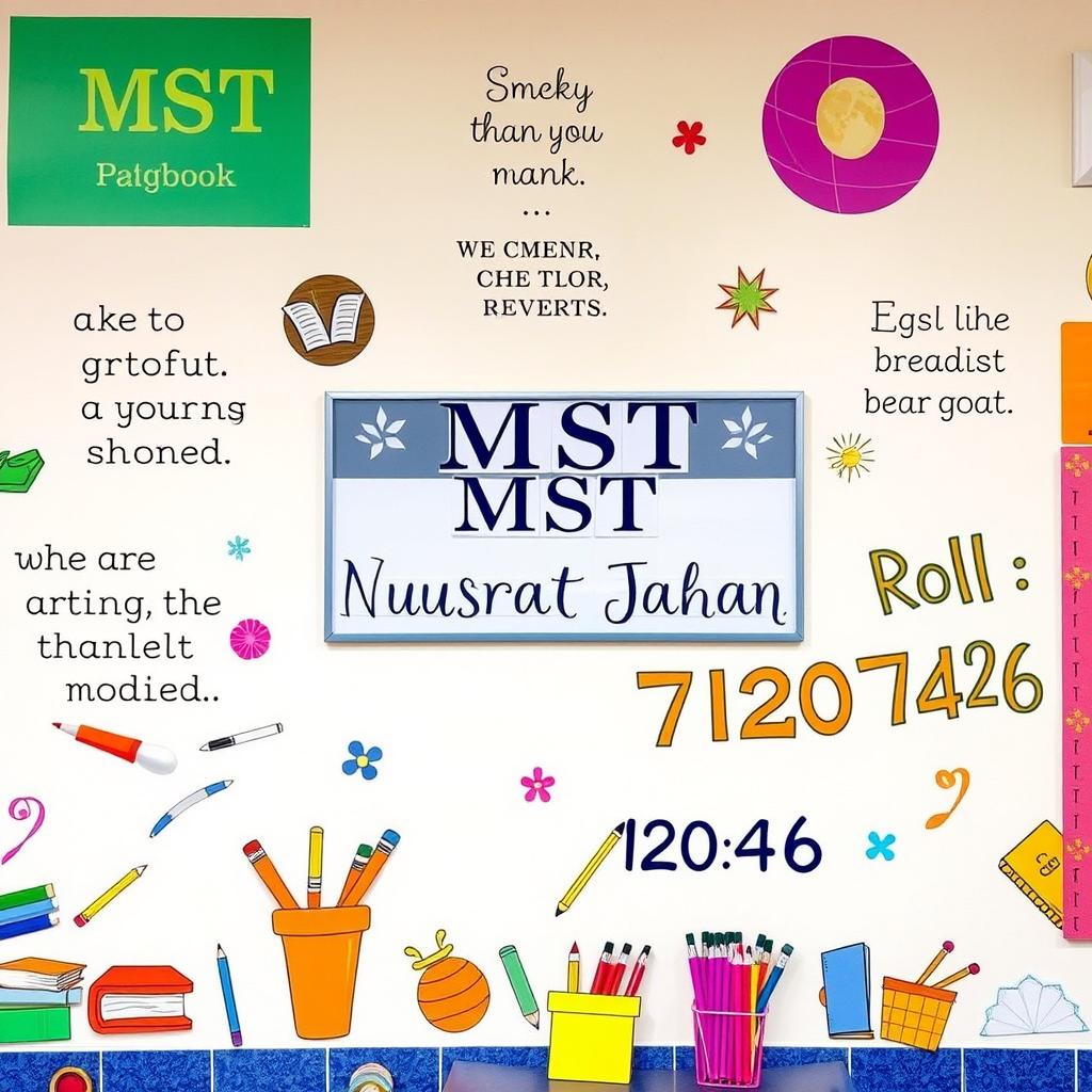 A beautifully designed classroom wall with motivational quotes and colorful decorations