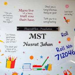 A beautifully designed classroom wall with motivational quotes and colorful decorations