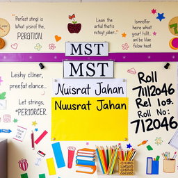 A beautifully designed classroom wall with motivational quotes and colorful decorations