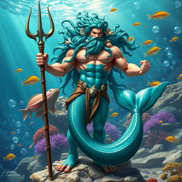 A male Triton figure, depicted as a strong and majestic sea god from mythology