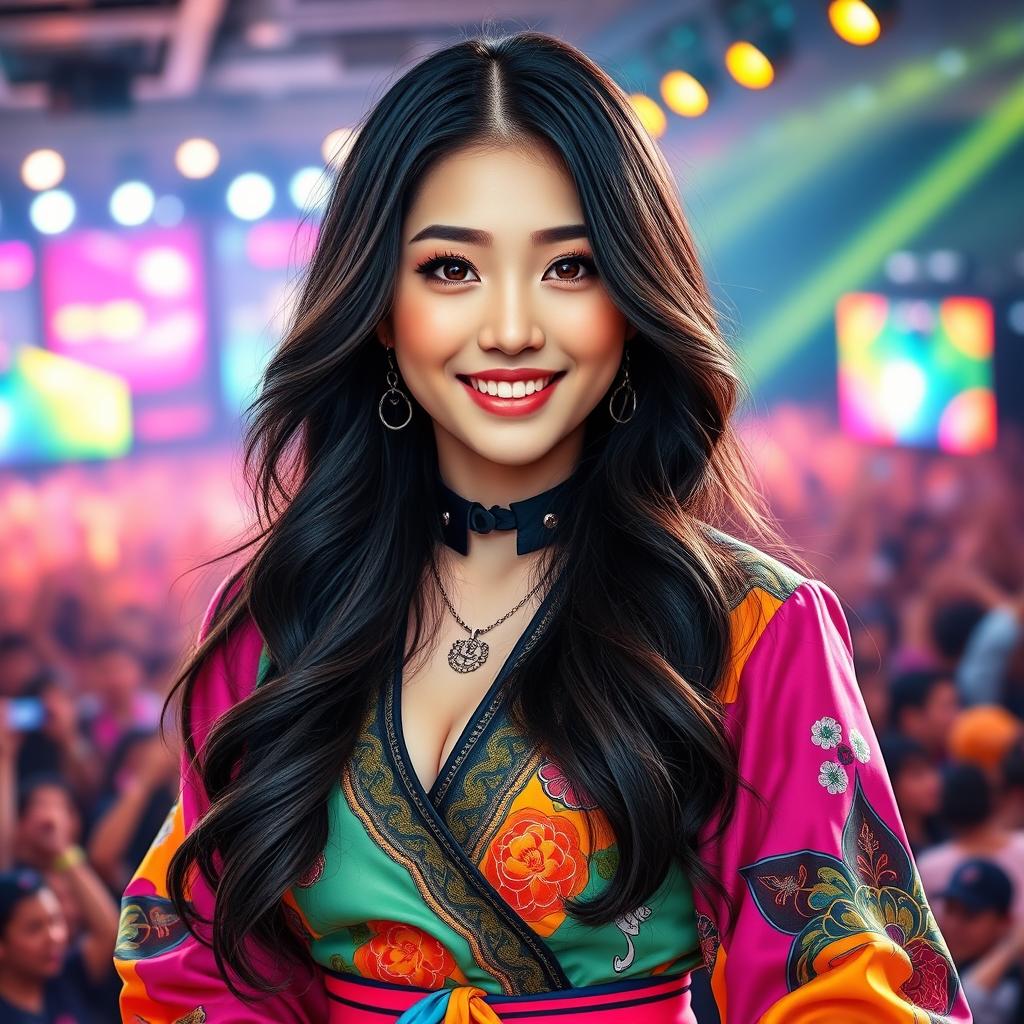 An artistic and vibrant portrait of Jihyo from the K-pop group Twice, showcasing her captivating beauty and dynamic personality