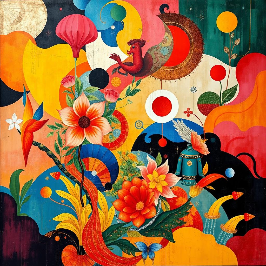Create a vibrant and intricate design plan inspired by Southeast Asian nationalistic post-war arts, incorporating elements of abstraction, realism, and avant-garde styles
