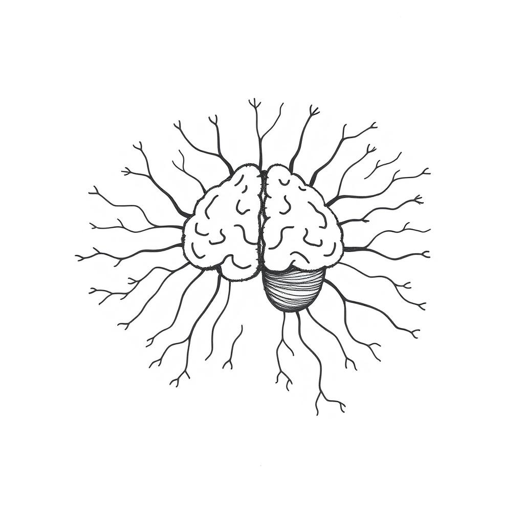 A simplistic freehand drawing on a white background illustrating a student's nervous system as a communication network