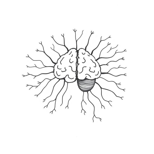 A simplistic freehand drawing on a white background illustrating a student's nervous system as a communication network