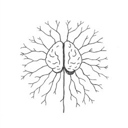 A simplistic freehand drawing on a white background illustrating a student's nervous system as a communication network
