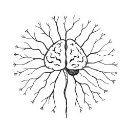 A simplistic freehand drawing on a white background illustrating a student's nervous system as a communication network