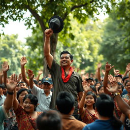 An outdoor scene depicting a powerful moment of unity and protest