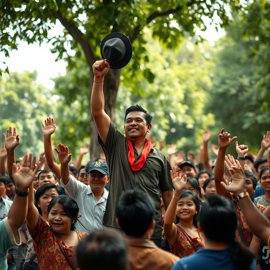 An outdoor scene depicting a powerful moment of unity and protest