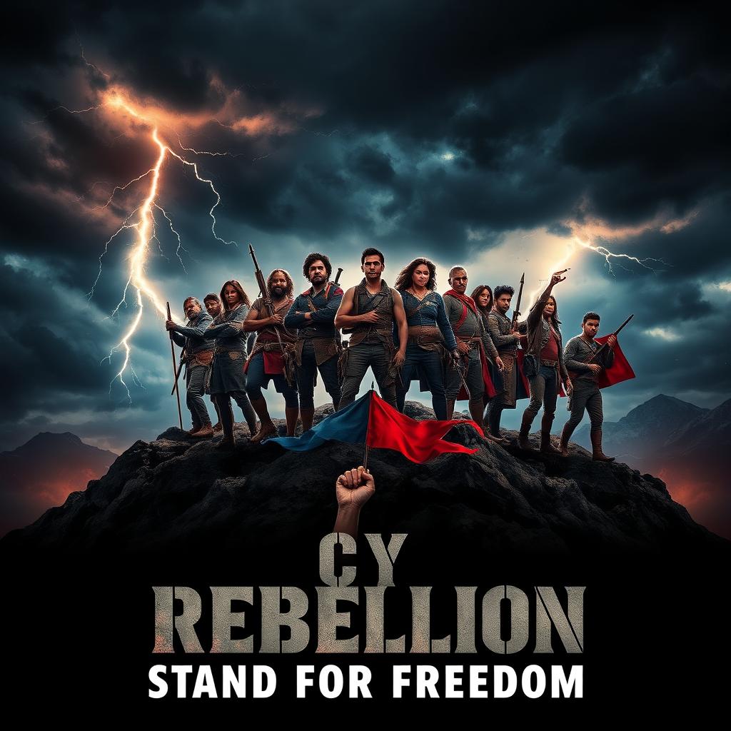 A cinematic poster for a movie titled 'Cry of Rebellion'