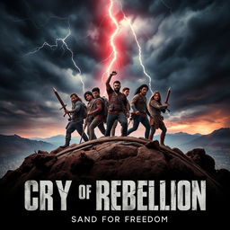 A cinematic poster for a movie titled 'Cry of Rebellion'