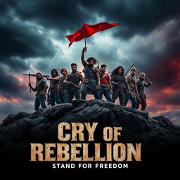 A cinematic poster for a movie titled 'Cry of Rebellion'