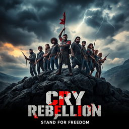 A cinematic poster for a movie titled 'Cry of Rebellion'