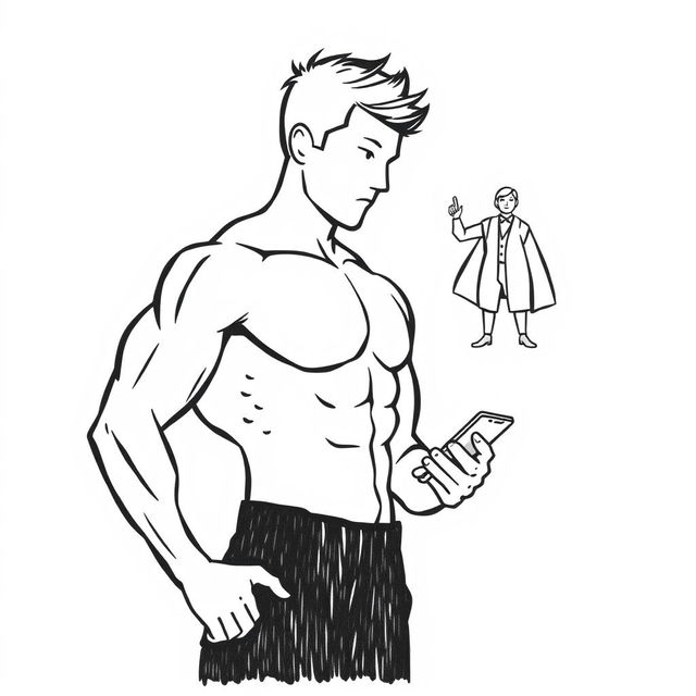 On a plain white background, depict a silhouette of a student's muscular physique, signifying their strength and readiness for action