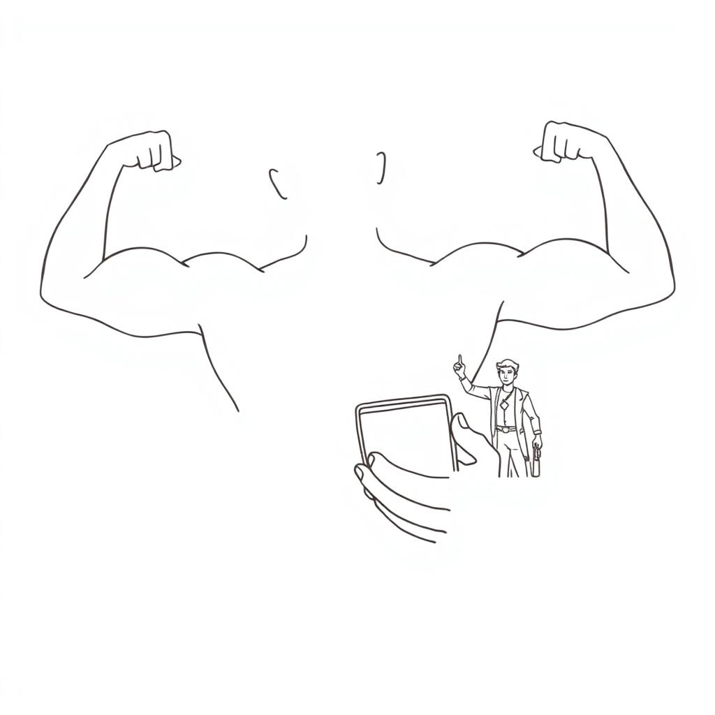 On a plain white background, depict a silhouette of a student's muscular physique, signifying their strength and readiness for action