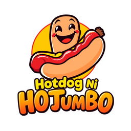 A vibrant and catchy logo design for a fictional hotdog brand named 'Hotdog Ni Jumbo'