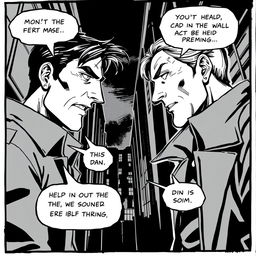 A black and white comic style illustration featuring two people engaged in a deep conversation