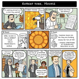 A comedic comic strip featuring Robert Hooke in a lab setting