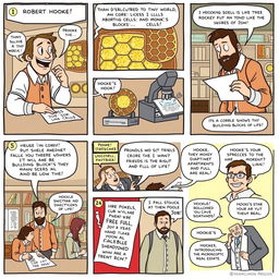 A comedic comic strip featuring Robert Hooke in a lab setting
