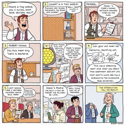 A comedic comic strip featuring Robert Hooke in a lab setting